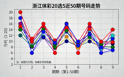 浙江体彩20选5近50期号码走势折线图示例
